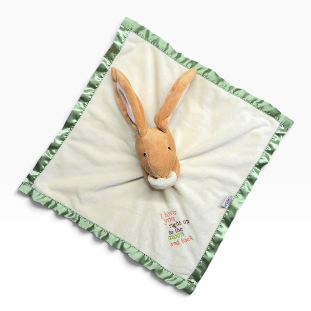 Guess How Much I Love You Nutbrown Hare Bunny Security Blanket Lovey Green Satin